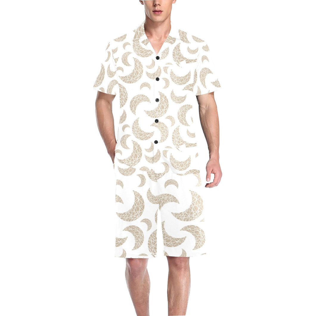 Cool gold moon abstract pattern Men's V-Neck Short Pajama Set