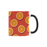 Oranges pattern red background Morphing Mug Heat Changing Mug