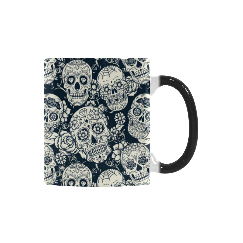 Sugar skull black white pattern Morphing Mug Heat Changing Mug
