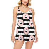 Donuts pink icing striped pattern Chest Sexy Pleated Two Piece Swim Dress