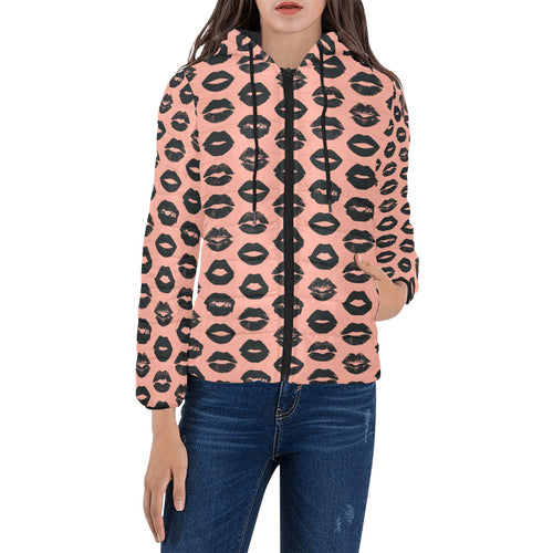 Lips Pattern Print Design 02 Women's Padded Hooded Jacket