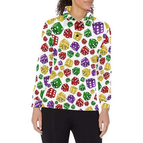 Dice Pattern Print Design 03 Women's Long Sleeve Polo Shirt