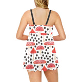 Red mushroom dot pattern Chest Sexy Pleated Two Piece Swim Dress