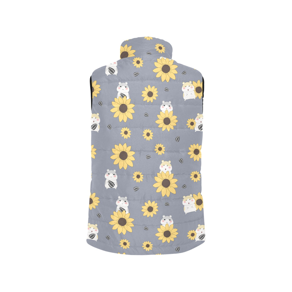 Cute hamster sunflower pattern background Women's Padded Vest