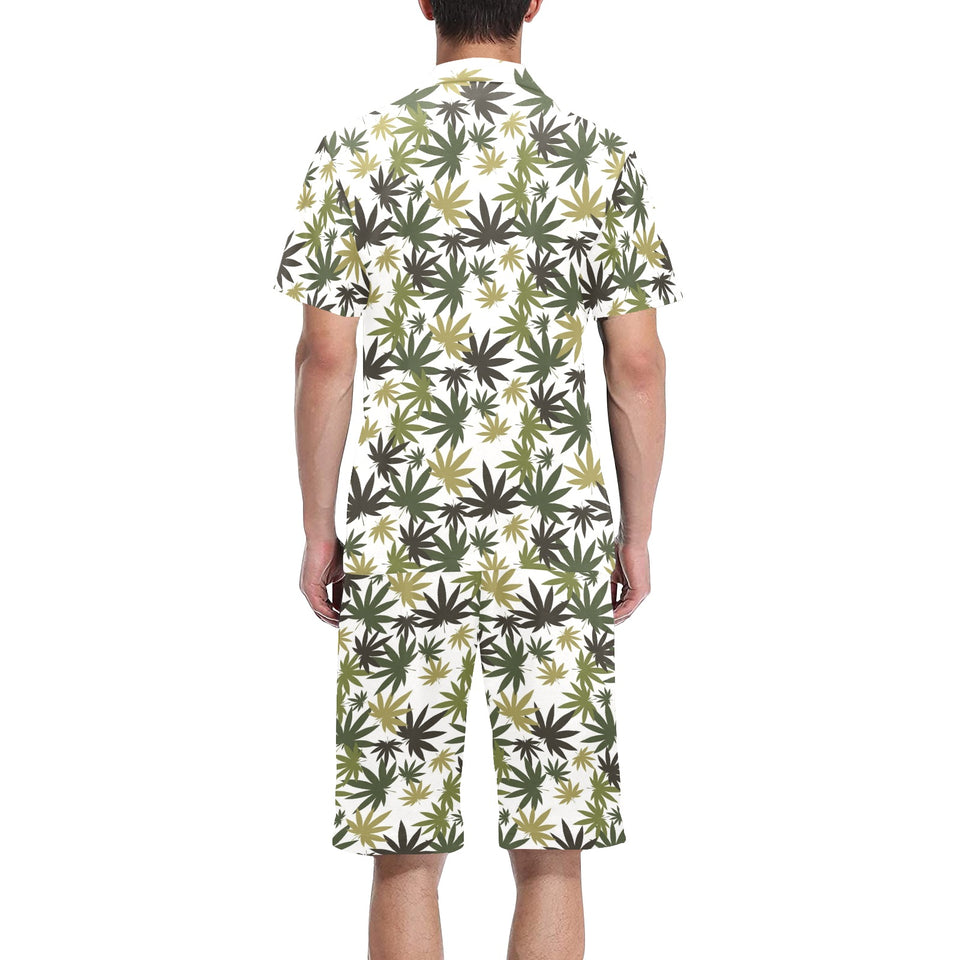 Canabis Marijuana Weed Pattern Print Design 05 Men's V-Neck Short Pajama Set