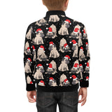 Christmas Pugs Santa_s red cap pattern Kids' Boys' Girls' Bomber Jacket
