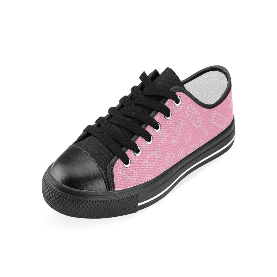 Sweet candy pink background Kids' Boys' Girls' Low Top Canvas Shoes Black