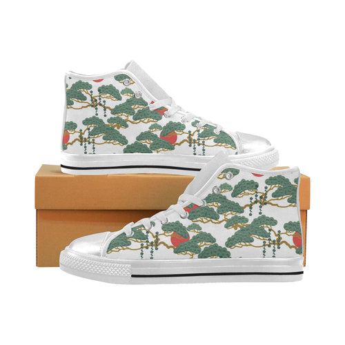 Bonsai red sun japanese pattern Women's High Top Canvas Shoes White