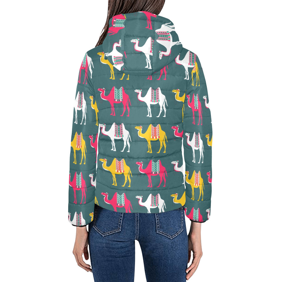 Camel pattern Women's Padded Hooded Jacket