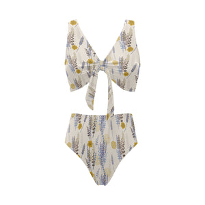 Lavender modern pattern blackground Chest Bowknot High Waisted Bikini Swimsuit