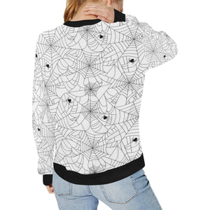 Spider web cobweb pattern white background Women's Crew Neck Sweatshirt