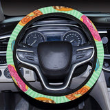 Colorful donut pattern green background Car Steering Wheel Cover