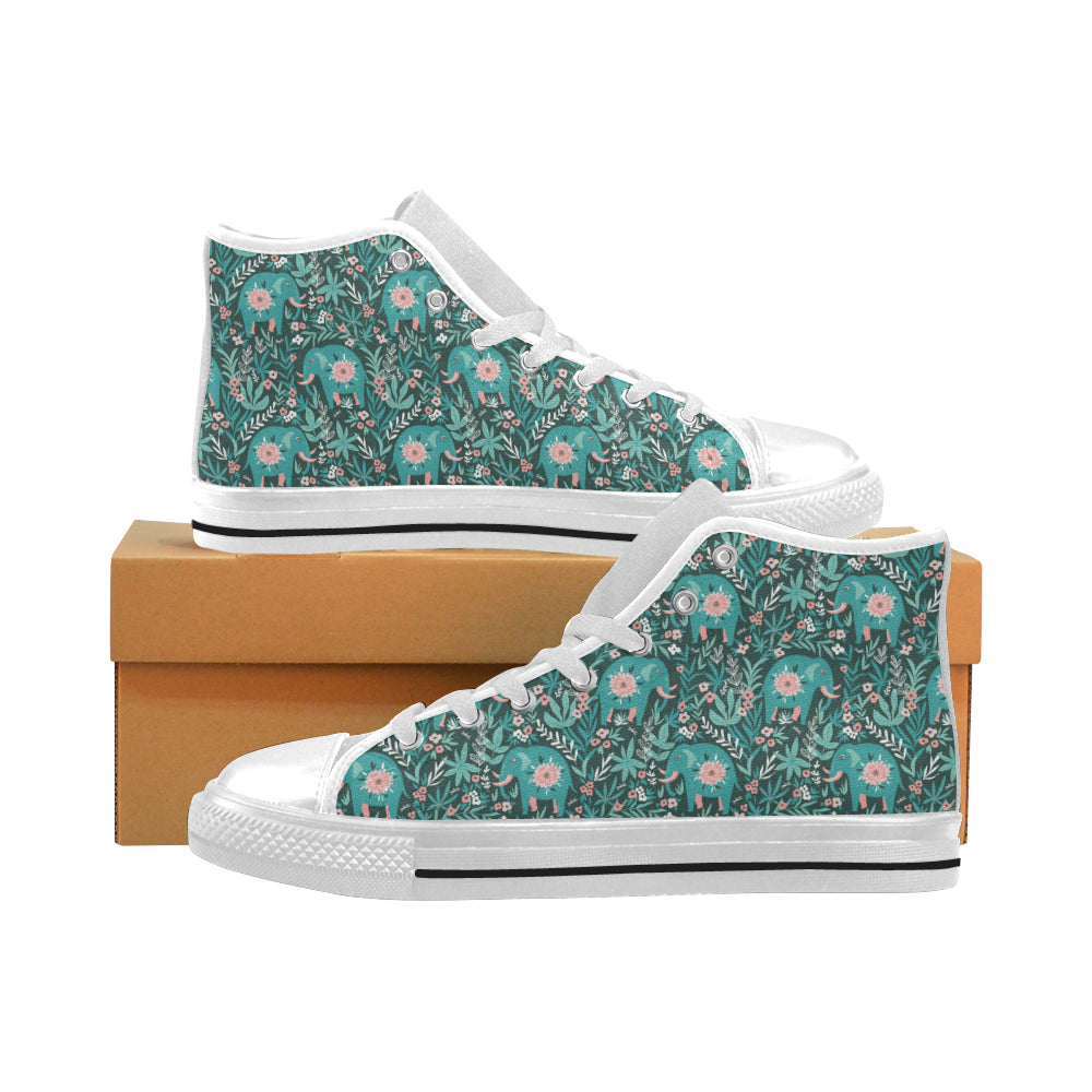 Elephants jungle pattern Men's High Top Canvas Shoes White