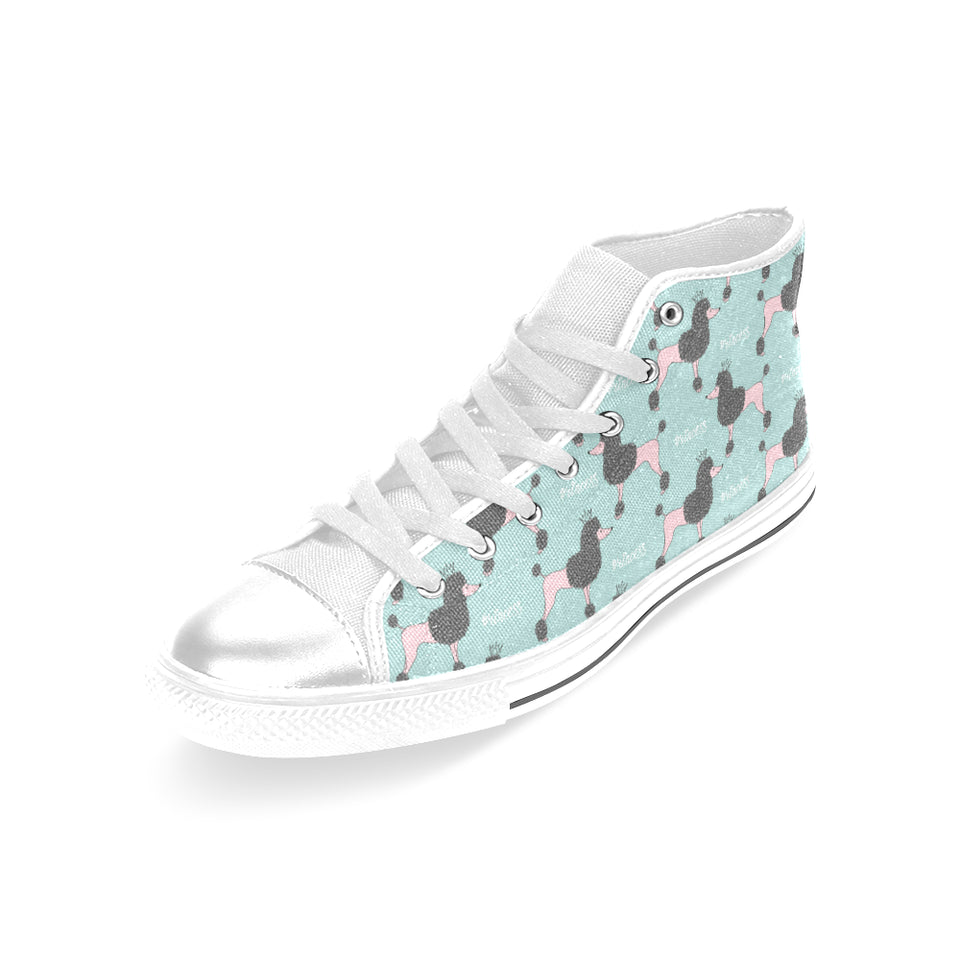 poodle dog green background Women's High Top Canvas Shoes White