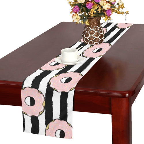 Donuts pink icing striped pattern Table Runner