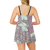 Spider web cobweb design color pattern Chest Sexy Pleated Two Piece Swim Dress