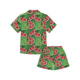 Watermelons tropical palm leaves pattern backgroun Kids' Boys' Girls' V-Neck Short Pajama Set