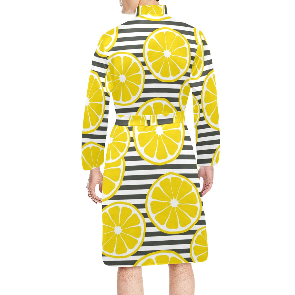 slice of lemon design pattern Men's Long Sleeve Belted Night Robe