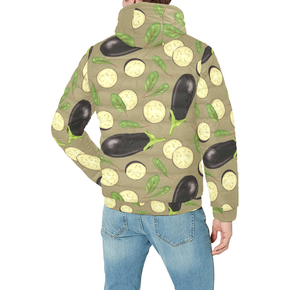 Eggplant Pattern Print Design 02 Men's Padded Hooded Jacket