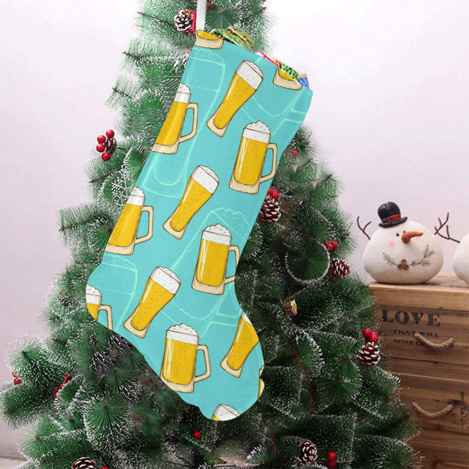 Beer pattern green background Christmas Stocking