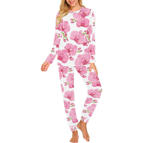pink purple orchid pattern background Women's All Over Print Pajama Set