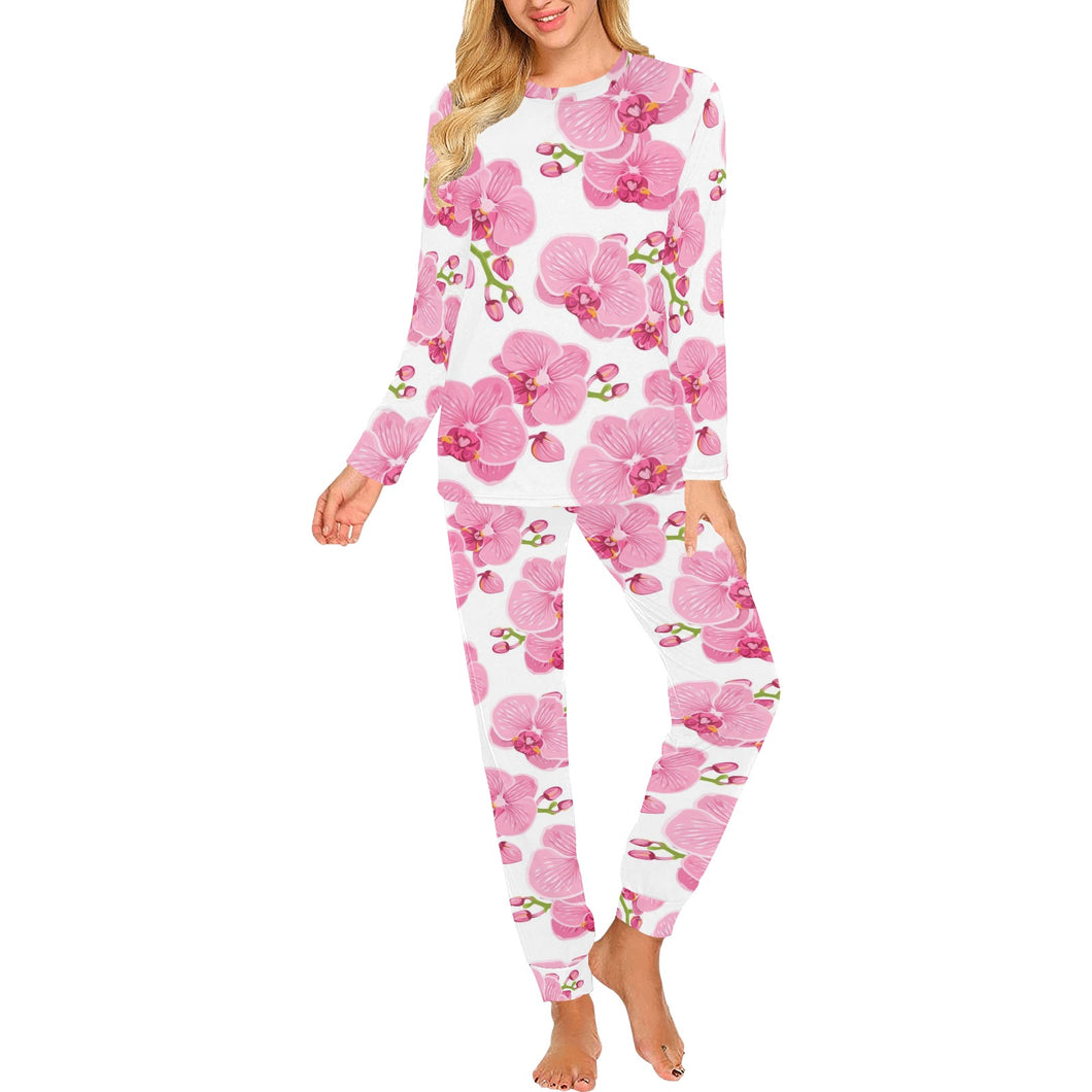pink purple orchid pattern background Women's All Over Print Pajama Set