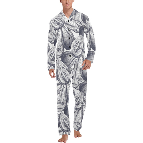 Guava tropical hand drawn pattern Men's Long Pajama Set