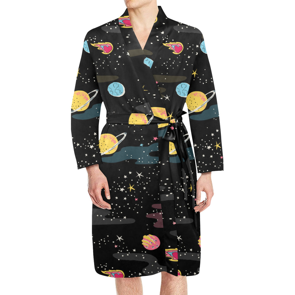 space pattern Men's Long Sleeve Belted Night Robe