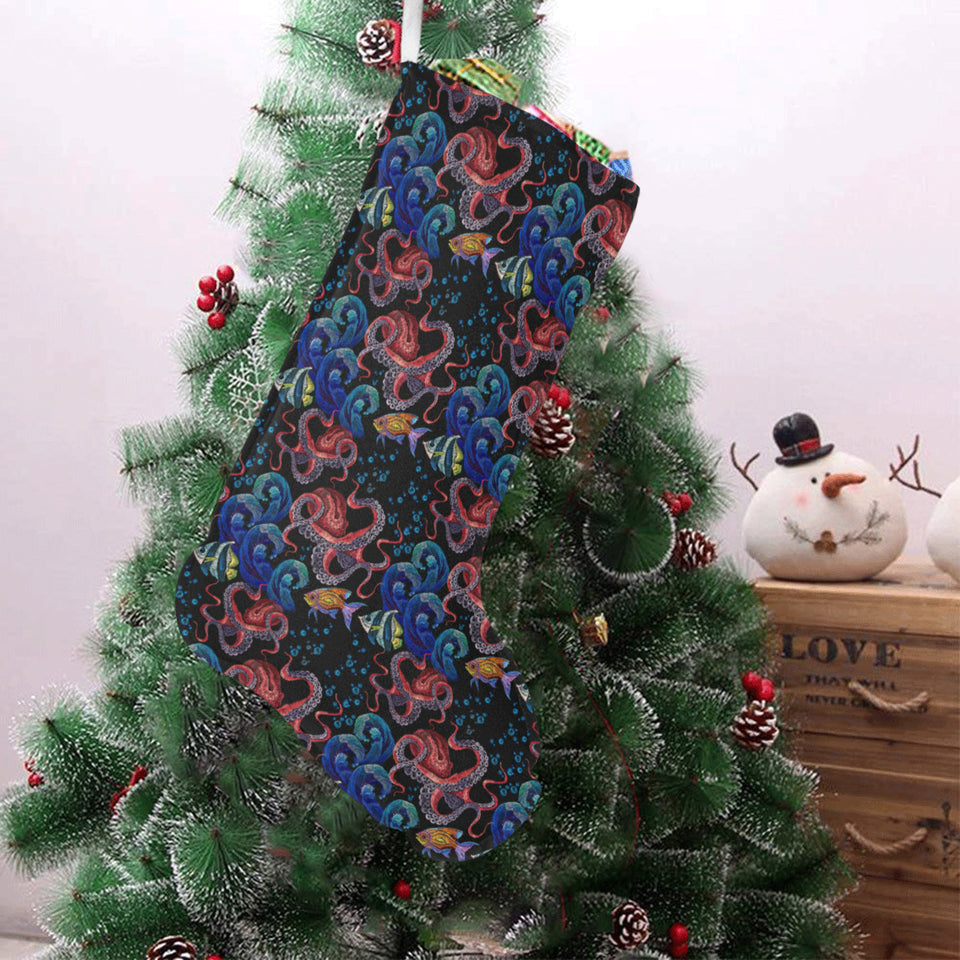Octopus sea wave tropical fishe pattern Christmas Stocking