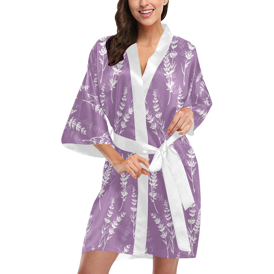 Lavender flowers purple pattern Women's Short Kimono Robe