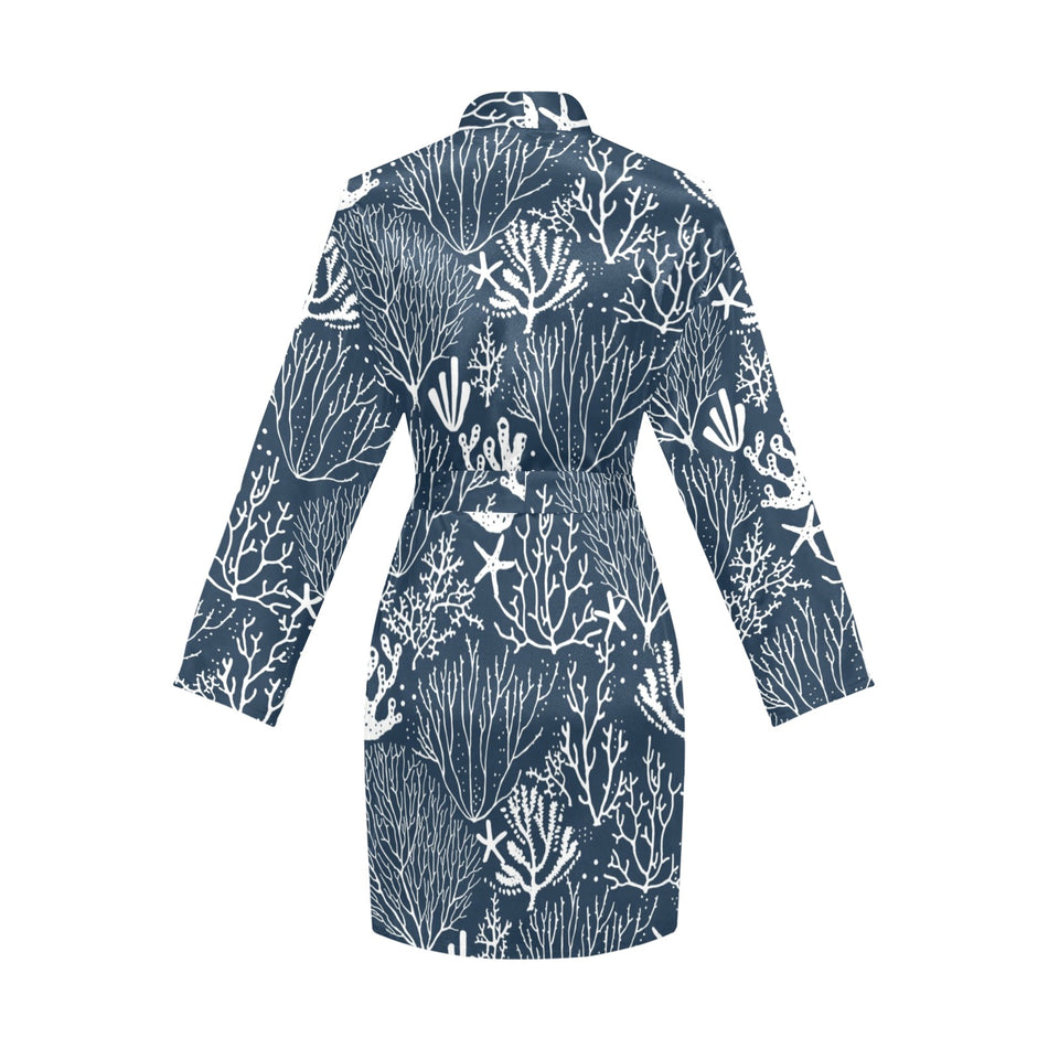 Coral Reef Pattern Print Design 05 Women's Long Sleeve Belted Night Robe