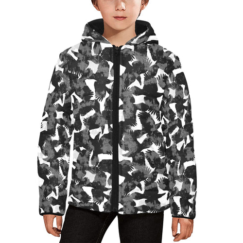 Crow illustration pattern Kids' Boys' Girls' Padded Hooded Jacket