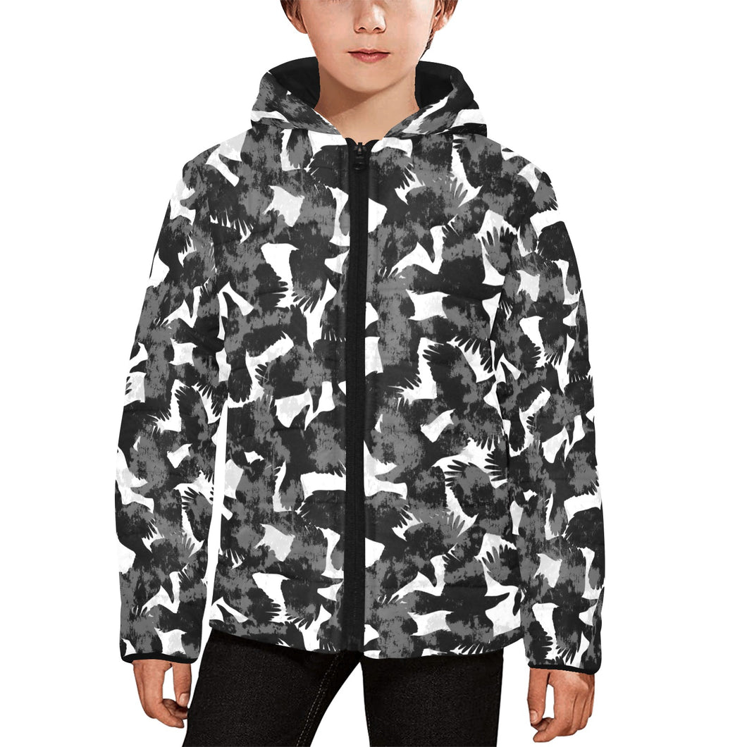 Crow illustration pattern Kids' Boys' Girls' Padded Hooded Jacket