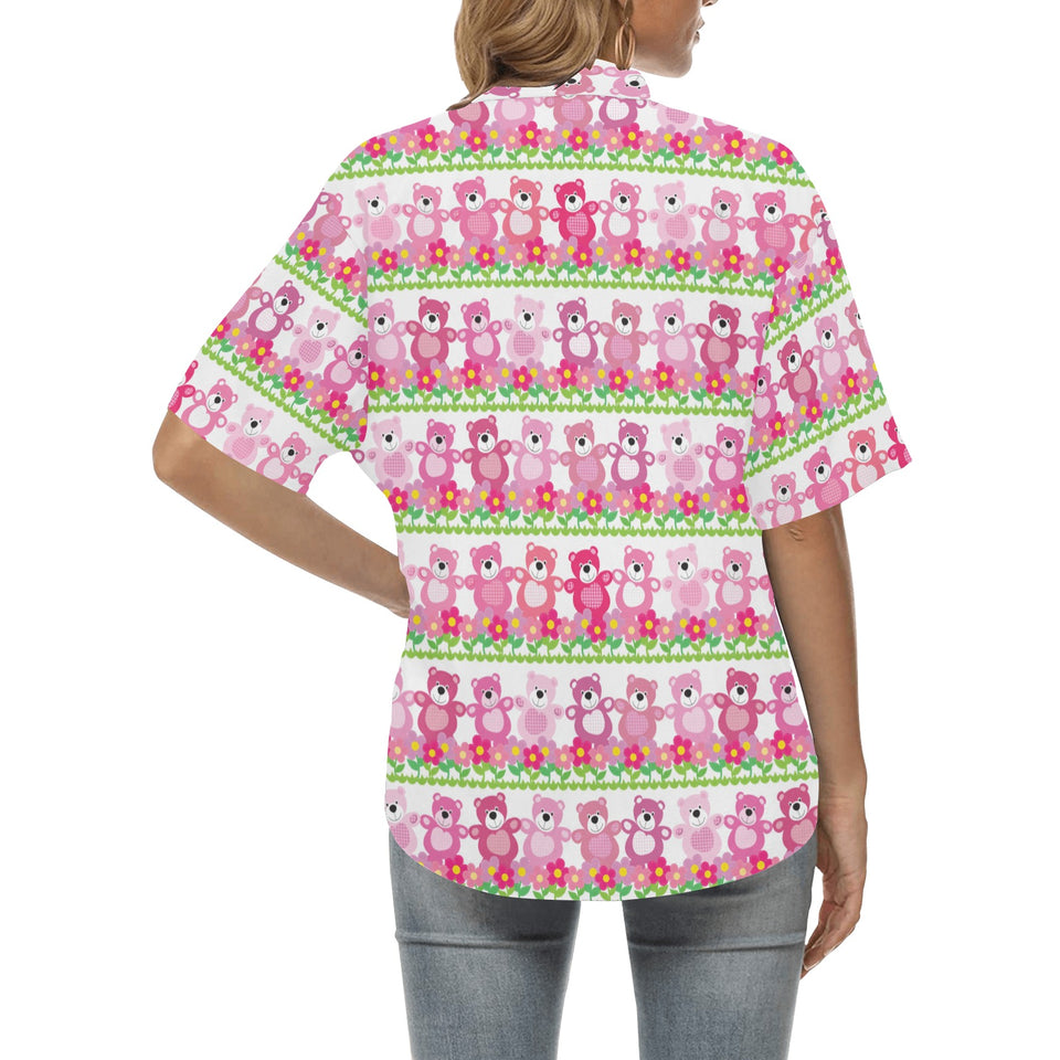Teddy Bear Pattern Print Design 04 Women's All Over Print Hawaiian Shirt