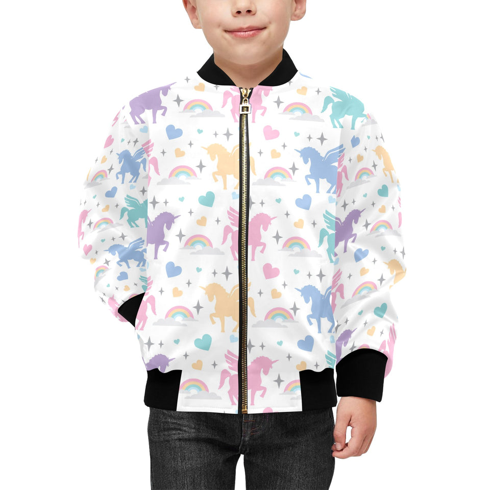 colorful unicorn rainbow heart pattern Kids' Boys' Girls' Bomber Jacket