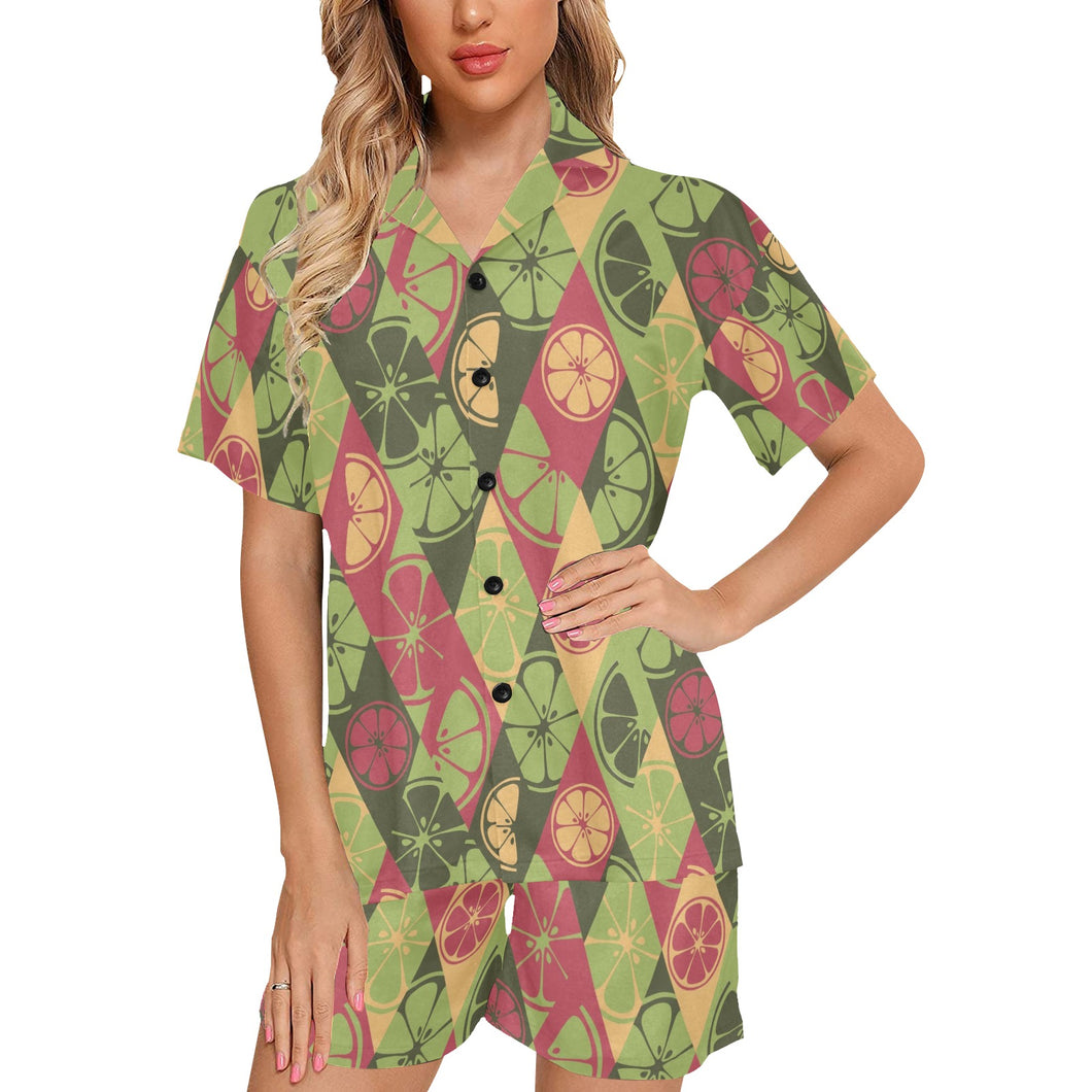 Cool Geometric lime pattern Women's V-Neck Short Pajama Set