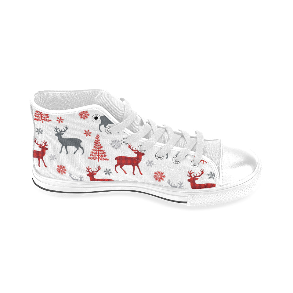 Deer tree snowflakes chrismas pattern Men's High Top Canvas Shoes White