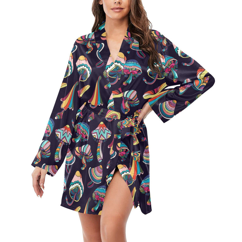 Colorful mushroom pattern Women's Long Sleeve Belted Night Robe