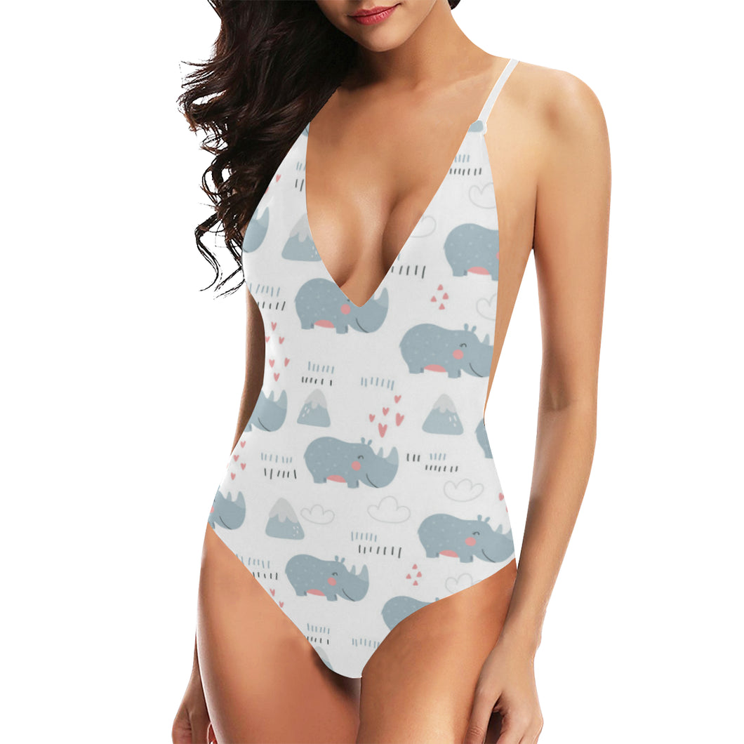 cute rhino heart pattern Women's One-Piece Swimsuit