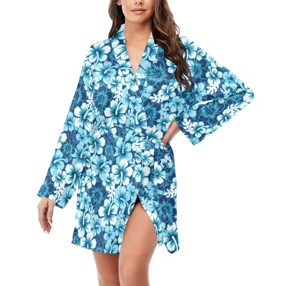 Hibiscus Pattern Print Design 03 Women's Long Sleeve Belted Night Robe