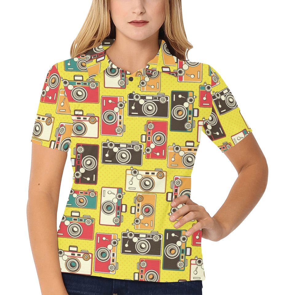 Camera Pattern Print Design 02 Women's All Over Print Polo Shirt
