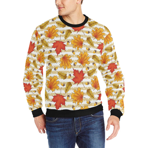 Maple leaf oak leaf acorns beige striped backgroun Men's Crew Neck Sweatshirt