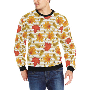 Maple leaf oak leaf acorns beige striped backgroun Men's Crew Neck Sweatshirt