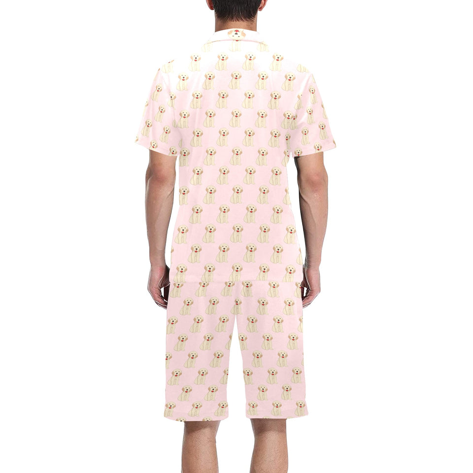 Golden Retriever Pattern Print Design 02 Men's V-Neck Short Pajama Set