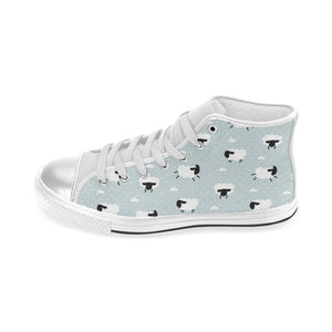 Sheep polka dot cloud pattern Women's High Top Canvas Shoes White