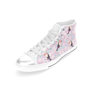 Beautiful toucan flower leaves Women's High Top Canvas Shoes White