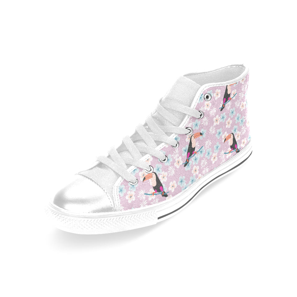 Beautiful toucan flower leaves Women's High Top Canvas Shoes White