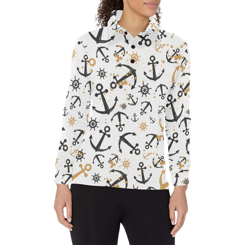 Anchors Rudders pattern Women's Long Sleeve Polo Shirt