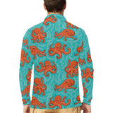 Octopus turquoise background Men's Long Sleeve Polo Shirt