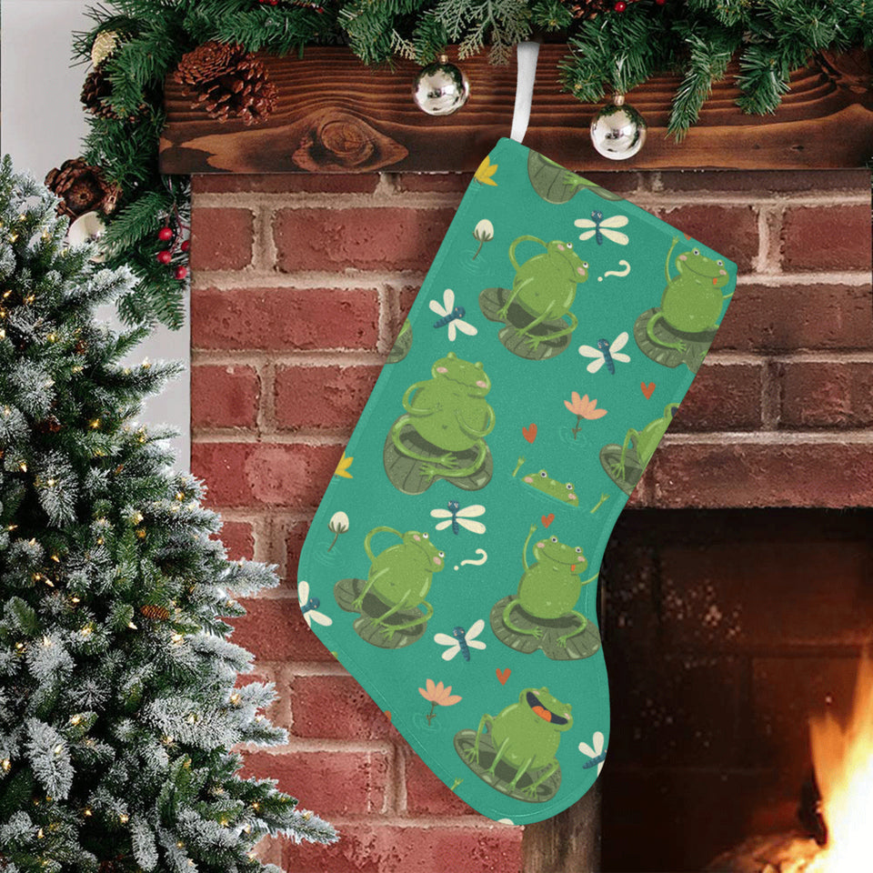 Cute frog dragonfly design pattern Christmas Stocking